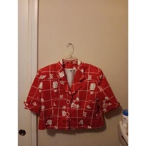 🩷Gene Roye, Women’s Size14 Bolero Jacket, Red W/white Flowers, Lined, EUC